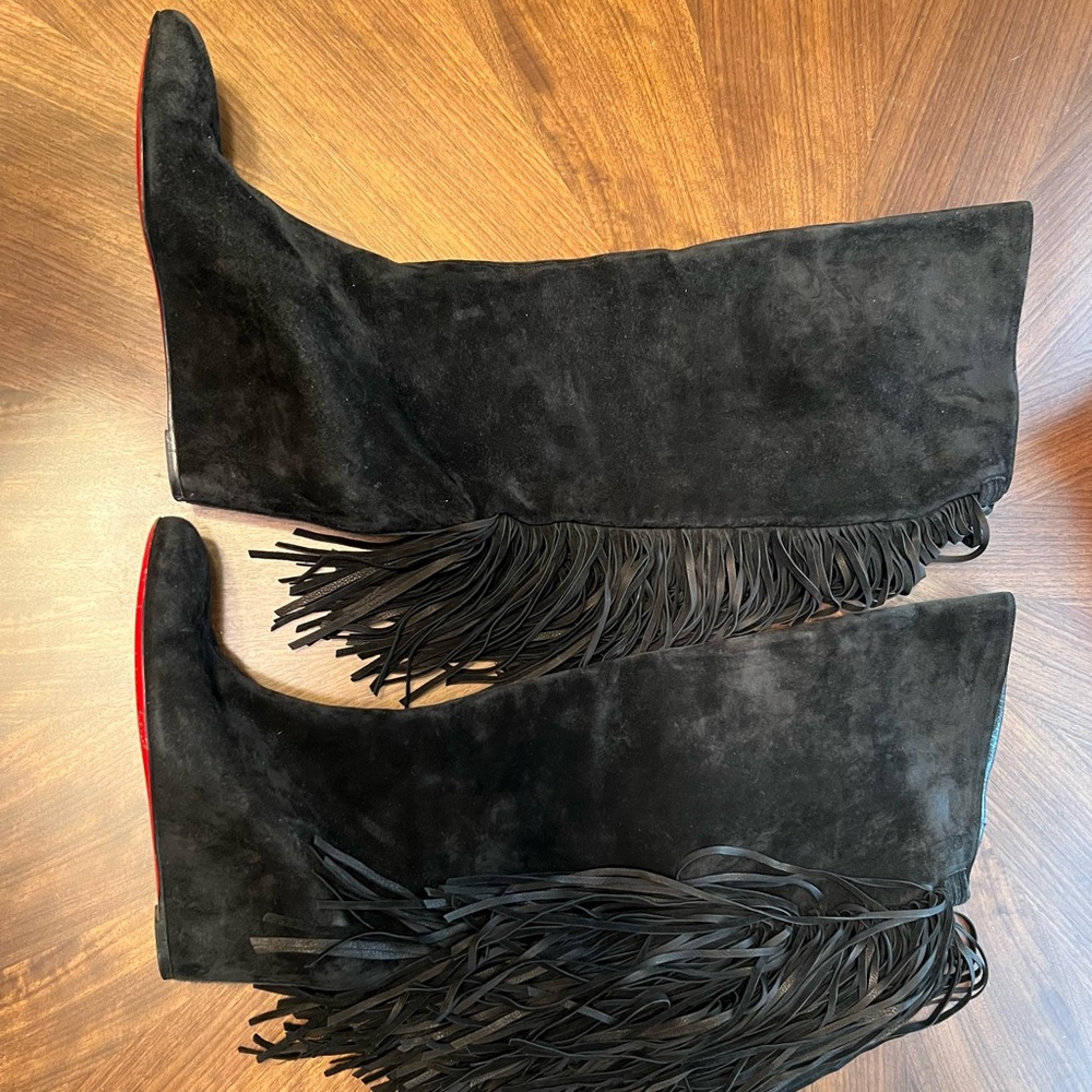 LouBoutin suede fringe boots